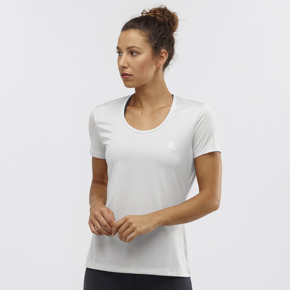 SALOMON AGILE Philippines - Women's Tee Shirts - Light Grey | 105387-SGK